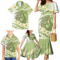 Green Hawaii Shark Tattoo Family Matching Mermaid Dress and Hawaiian Shirt Frangipani With Polynesian Pastel Version LT14 - Polynesian Pride