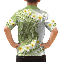 Green Hawaii Shark Tattoo Family Matching Off Shoulder Maxi Dress and Hawaiian Shirt Frangipani With Polynesian Pastel Version LT14 - Polynesian Pride