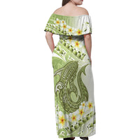 Green Hawaii Shark Tattoo Family Matching Off Shoulder Maxi Dress and Hawaiian Shirt Frangipani With Polynesian Pastel Version LT14 - Polynesian Pride