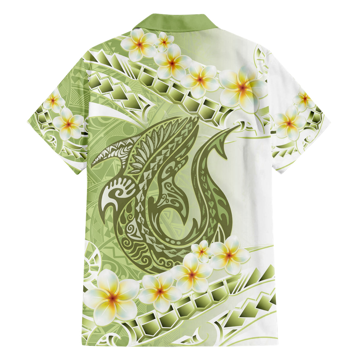 Green Hawaii Shark Tattoo Family Matching Short Sleeve Bodycon Dress and Hawaiian Shirt Frangipani With Polynesian Pastel Version LT14 - Polynesian Pride