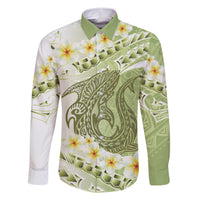 Green Hawaii Shark Tattoo Family Matching Short Sleeve Bodycon Dress and Hawaiian Shirt Frangipani With Polynesian Pastel Version LT14 Dad's Shirt - Long Sleeve Green - Polynesian Pride