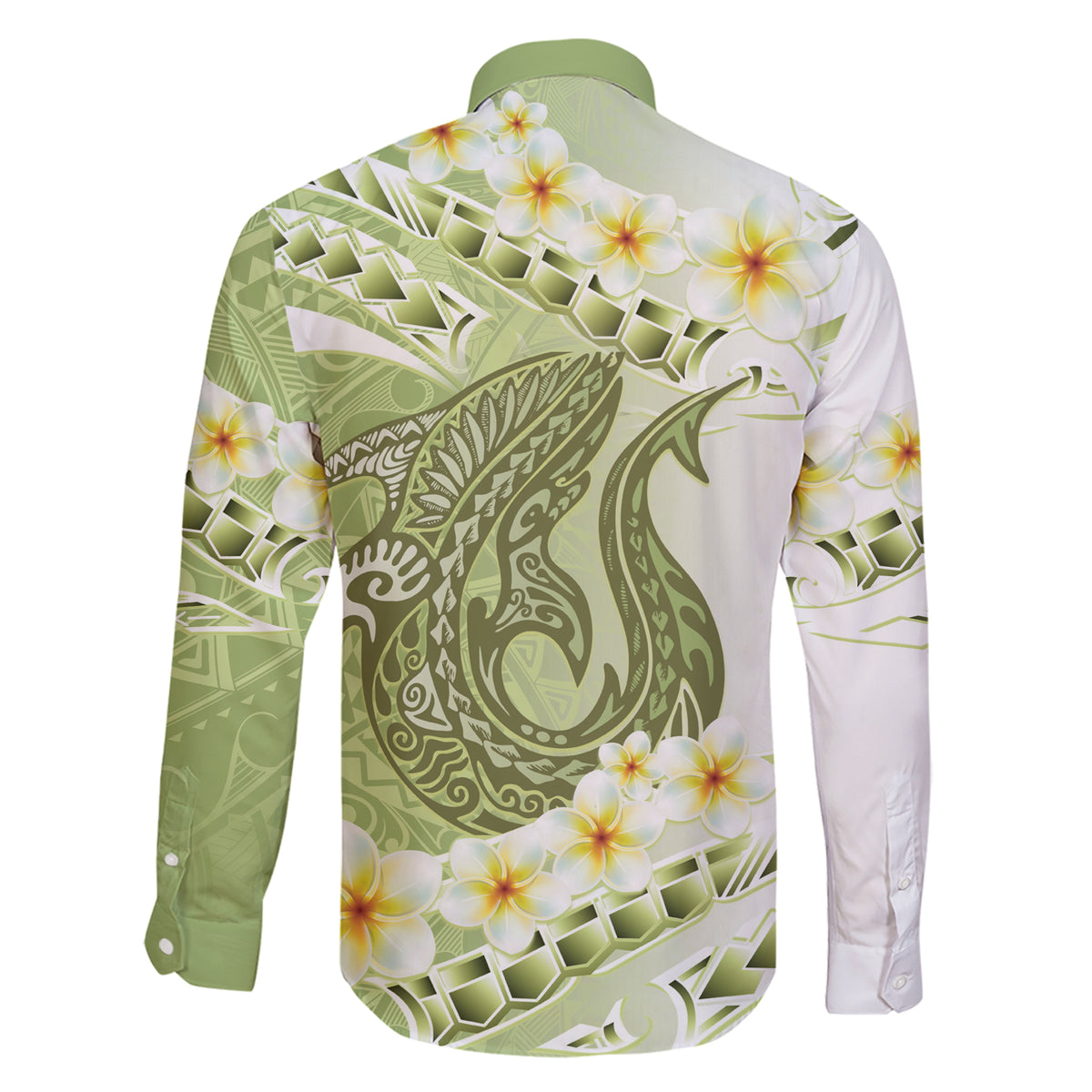 Green Hawaii Shark Tattoo Family Matching Short Sleeve Bodycon Dress and Hawaiian Shirt Frangipani With Polynesian Pastel Version LT14 - Polynesian Pride
