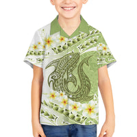 Green Hawaii Shark Tattoo Family Matching Tank Maxi Dress and Hawaiian Shirt Frangipani With Polynesian Pastel Version LT14 Son's Shirt Green - Polynesian Pride