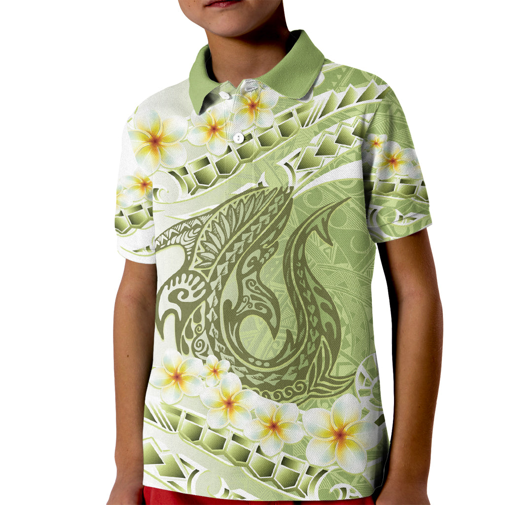 Green Hawaii Shark Tattoo Kid Polo Shirt Frangipani With Polynesian Pastel Version