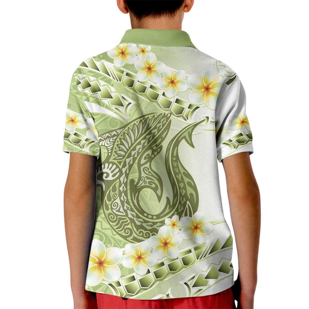 Green Hawaii Shark Tattoo Kid Polo Shirt Frangipani With Polynesian Pastel Version