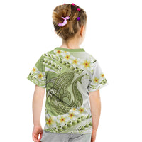 Green Hawaii Shark Tattoo Kid T Shirt Frangipani With Polynesian Pastel Version