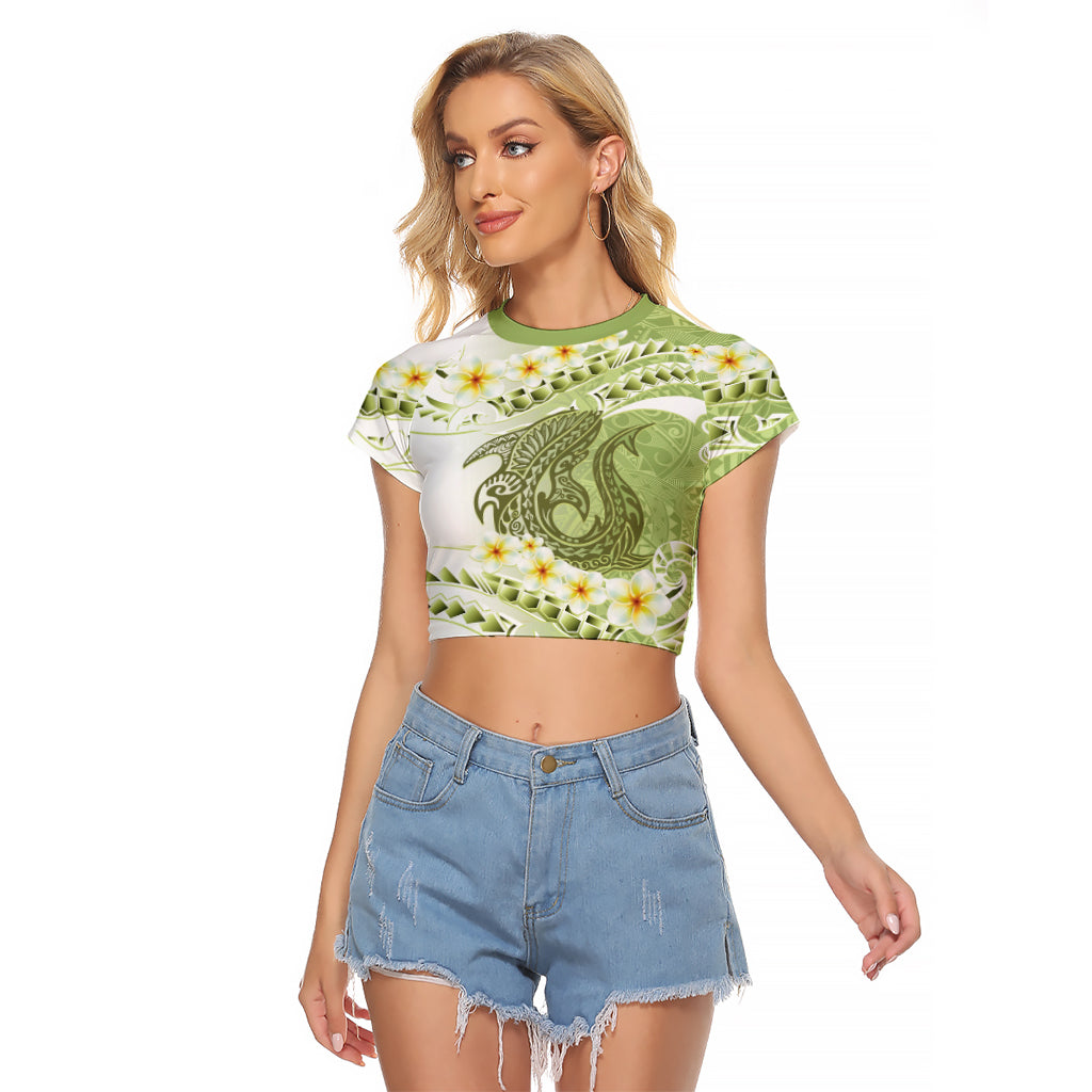 Green Hawaii Shark Tattoo Raglan Cropped T Shirt Frangipani With Polynesian Pastel Version