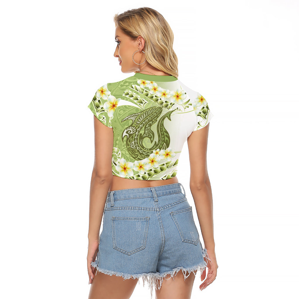 Green Hawaii Shark Tattoo Raglan Cropped T Shirt Frangipani With Polynesian Pastel Version