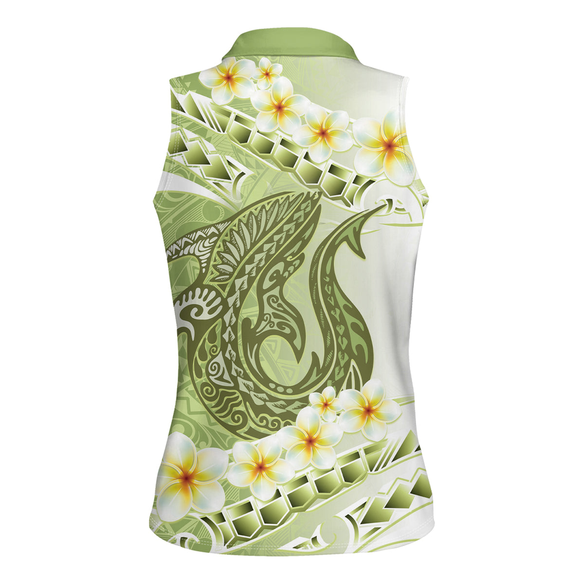 Green Hawaii Shark Tattoo Women Sleeveless Polo Shirt Frangipani With Polynesian Pastel Version