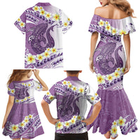 Purple Hawaii Shark Tattoo Family Matching Mermaid Dress and Hawaiian Shirt Frangipani With Polynesian Pastel Version LT14 - Polynesian Pride
