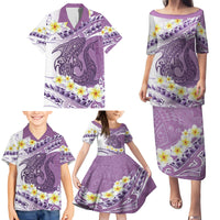 Purple Hawaii Shark Tattoo Family Matching Puletasi and Hawaiian Shirt Frangipani With Polynesian Pastel Version LT14 - Polynesian Pride