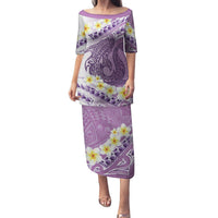 Purple Hawaii Shark Tattoo Family Matching Puletasi and Hawaiian Shirt Frangipani With Polynesian Pastel Version LT14 Mom's Dress Purple - Polynesian Pride