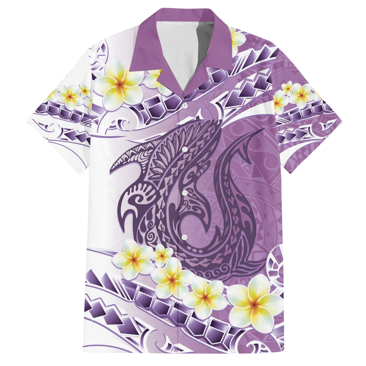 Purple Hawaii Shark Tattoo Family Matching Short Sleeve Bodycon Dress and Hawaiian Shirt Frangipani With Polynesian Pastel Version LT14 Dad's Shirt - Short Sleeve Purple - Polynesian Pride