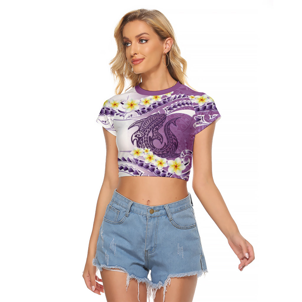 Purple Hawaii Shark Tattoo Raglan Cropped T Shirt Frangipani With Polynesian Pastel Version