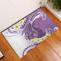 Purple Hawaii Shark Tattoo Rubber Doormat Frangipani With Polynesian Pastel Version