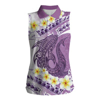 Purple Hawaii Shark Tattoo Women Sleeveless Polo Shirt Frangipani With Polynesian Pastel Version