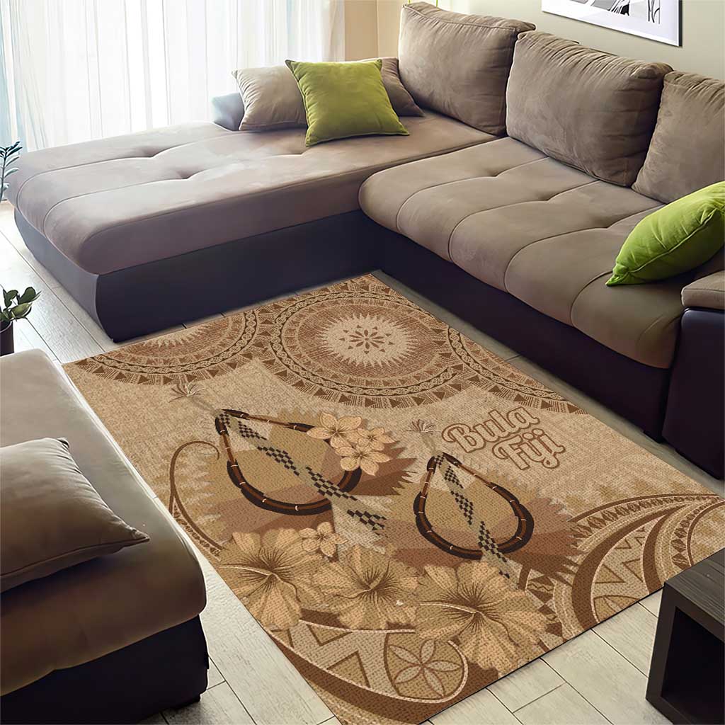 Brown Bula Fiji Area Rug Fijian Dance Fan Tapa Cloth Pattern
