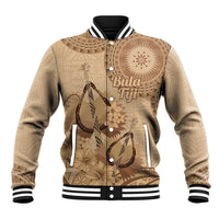 Brown Bula Fiji Baseball Jacket Fijian Dance Fan Tapa Cloth Pattern