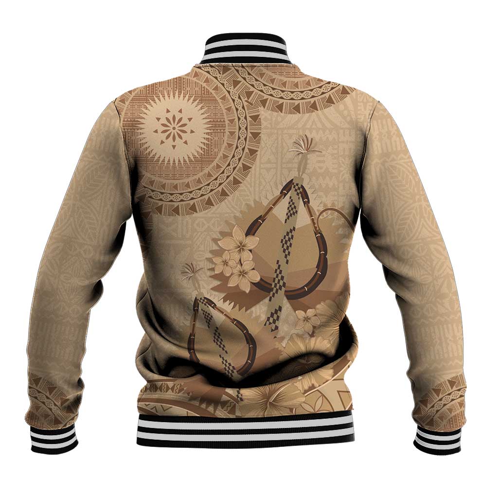 Brown Bula Fiji Baseball Jacket Fijian Dance Fan Tapa Cloth Pattern