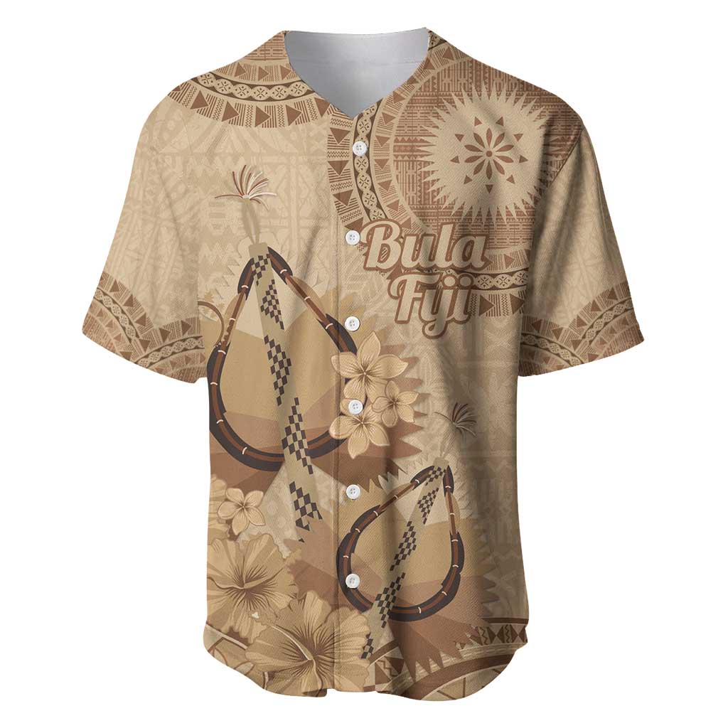 Brown Bula Fiji Baseball Jersey Fijian Dance Fan Tapa Cloth Pattern