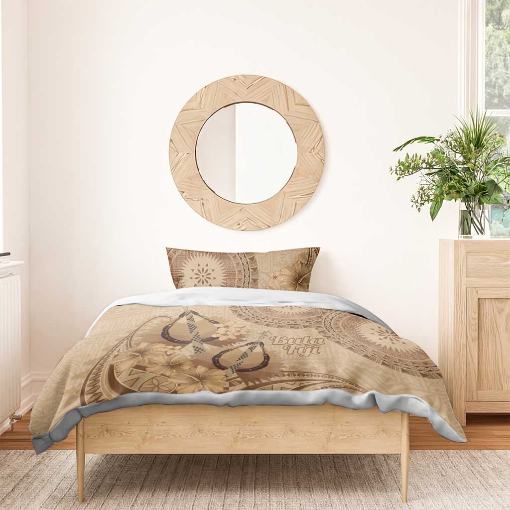 Brown Bula Fiji Bedding Set Fijian Dance Fan Tapa Cloth Pattern