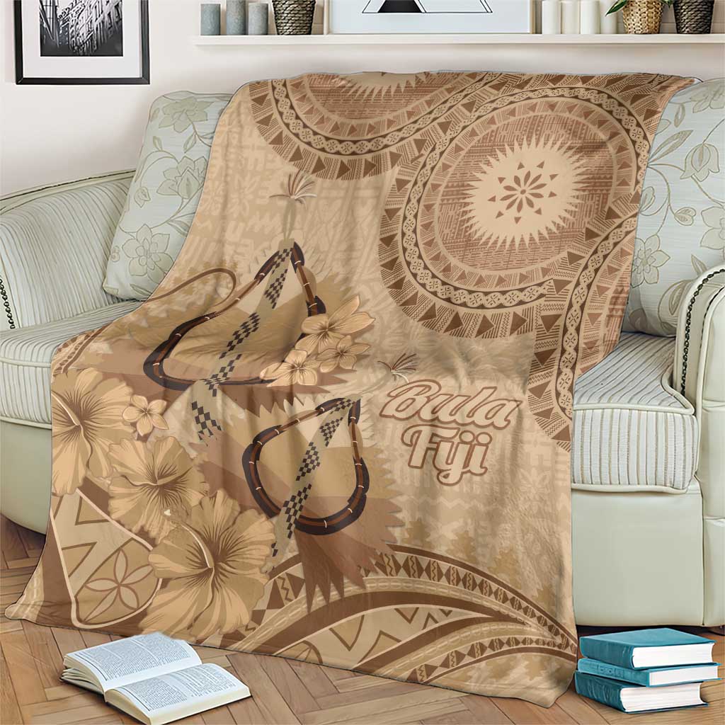 Brown Bula Fiji Blanket Fijian Dance Fan Tapa Cloth Pattern