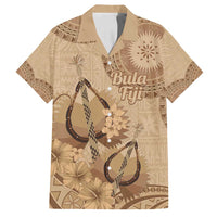 Brown Bula Fiji Family Matching Long Sleeve Bodycon Dress and Hawaiian Shirt Fijian Dance Fan Tapa Cloth Pattern LT14 Dad's Shirt - Short Sleeve Brown - Polynesian Pride