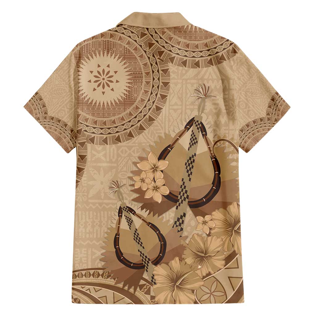 Brown Bula Fiji Family Matching Off Shoulder Maxi Dress and Hawaiian Shirt Fijian Dance Fan Tapa Cloth Pattern LT14 - Polynesian Pride