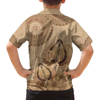 Brown Bula Fiji Family Matching Summer Maxi Dress and Hawaiian Shirt Fijian Dance Fan Tapa Cloth Pattern LT14 - Polynesian Pride