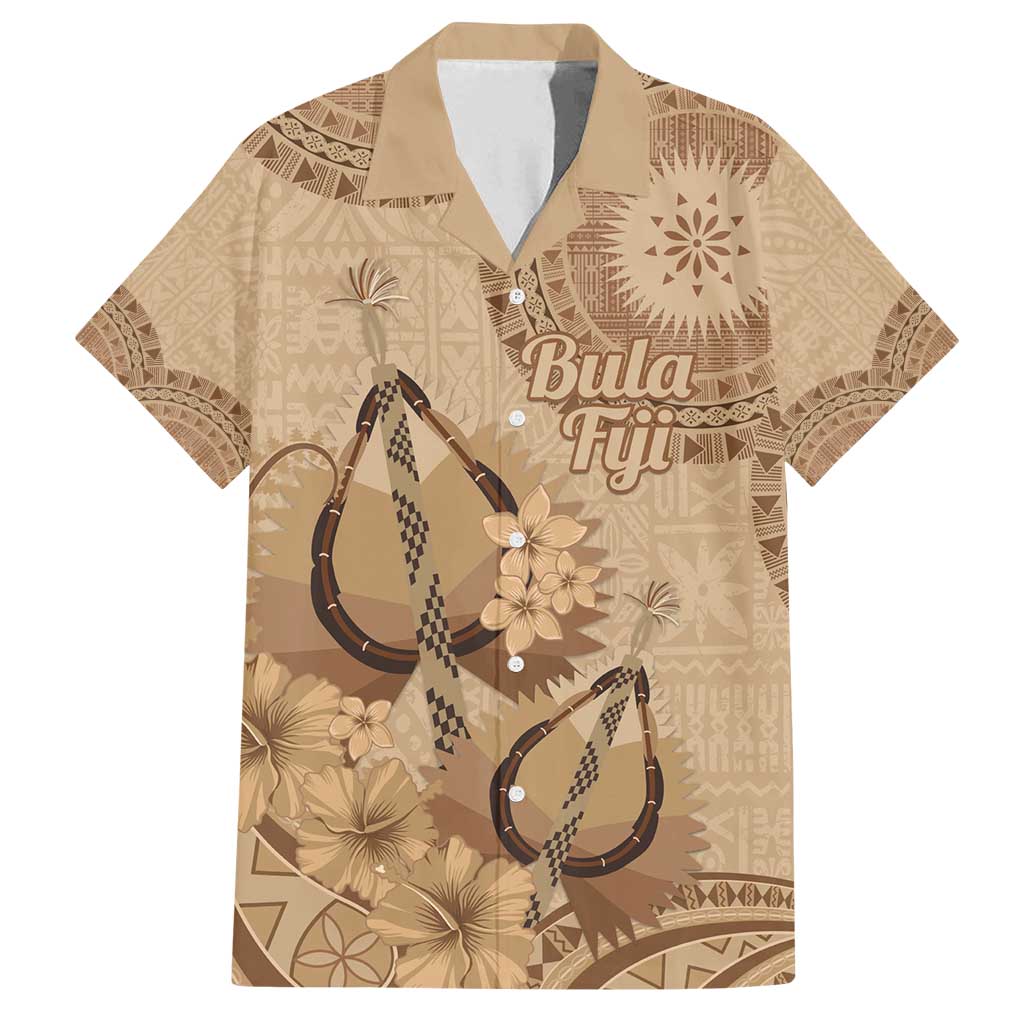 Brown Bula Fiji Family Matching Summer Maxi Dress and Hawaiian Shirt Fijian Dance Fan Tapa Cloth Pattern LT14 Dad's Shirt - Short Sleeve Brown - Polynesian Pride