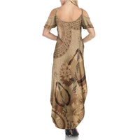 Brown Bula Fiji Family Matching Summer Maxi Dress and Hawaiian Shirt Fijian Dance Fan Tapa Cloth Pattern LT14 - Polynesian Pride