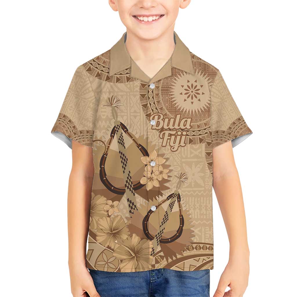 Brown Bula Fiji Family Matching Summer Maxi Dress and Hawaiian Shirt Fijian Dance Fan Tapa Cloth Pattern LT14 Son's Shirt Brown - Polynesian Pride