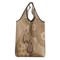 Brown Bula Fiji Grocery Bag Fijian Dance Fan Tapa Cloth Pattern