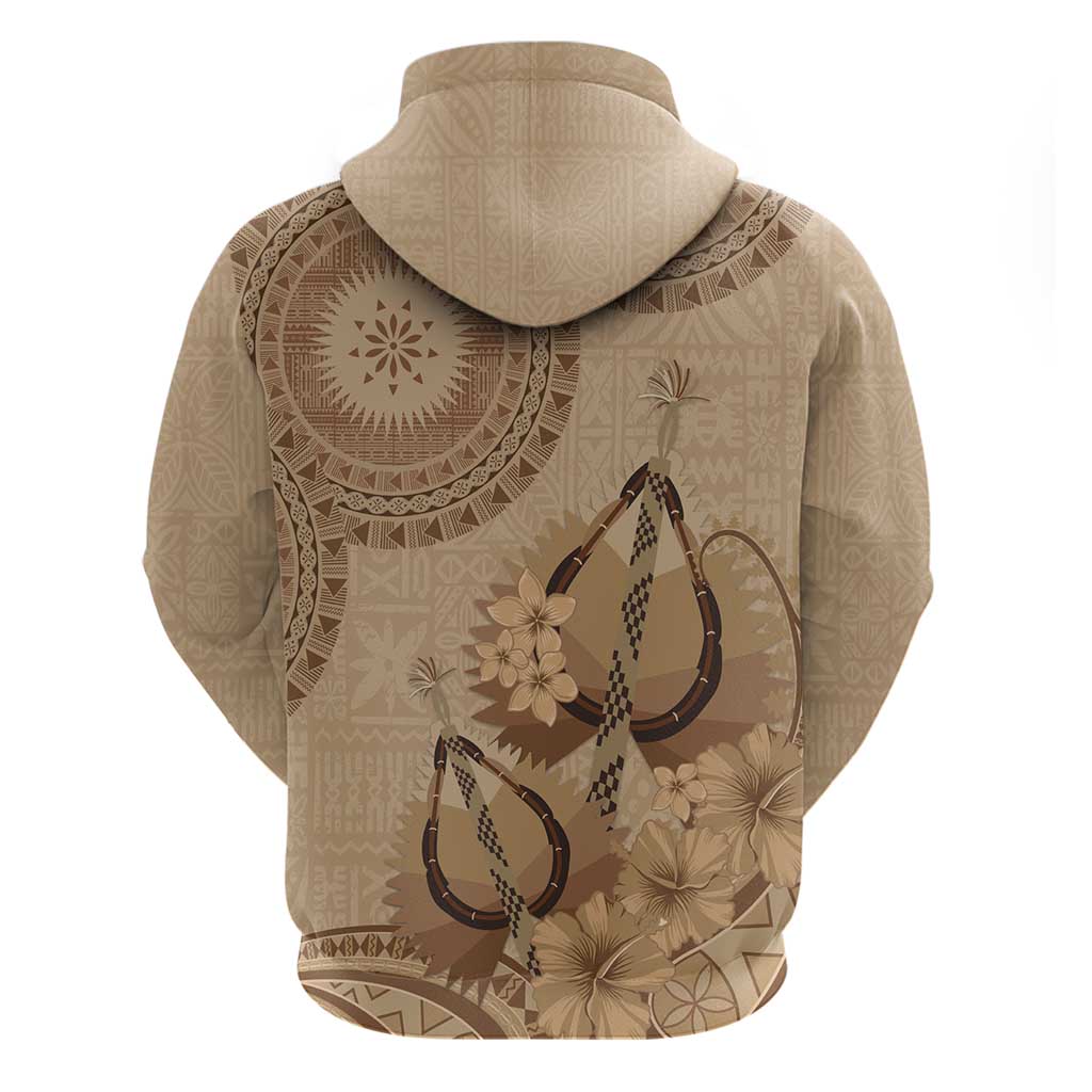 Brown Bula Fiji Hoodie Fijian Dance Fan Tapa Cloth Pattern