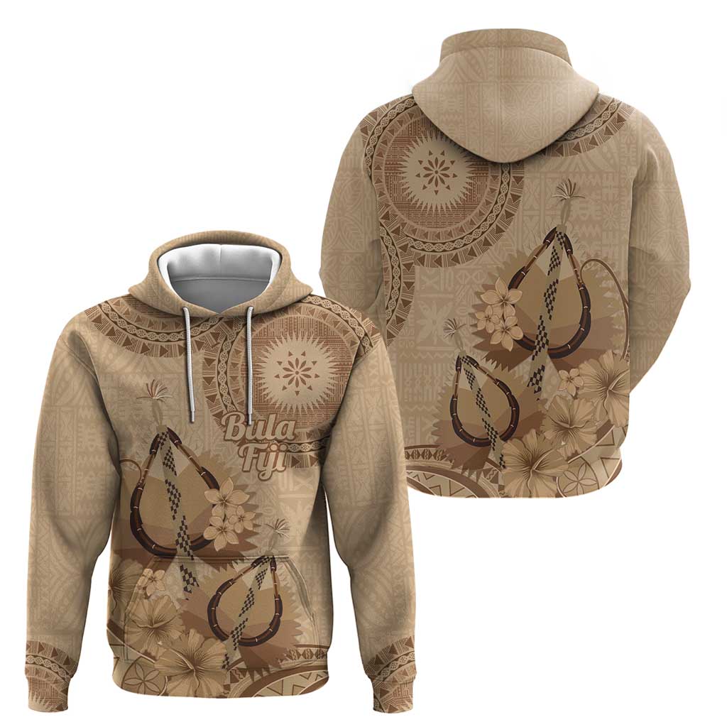 Brown Bula Fiji Hoodie Fijian Dance Fan Tapa Cloth Pattern