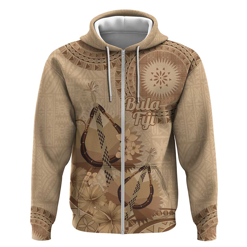 Brown Bula Fiji Hoodie Fijian Dance Fan Tapa Cloth Pattern