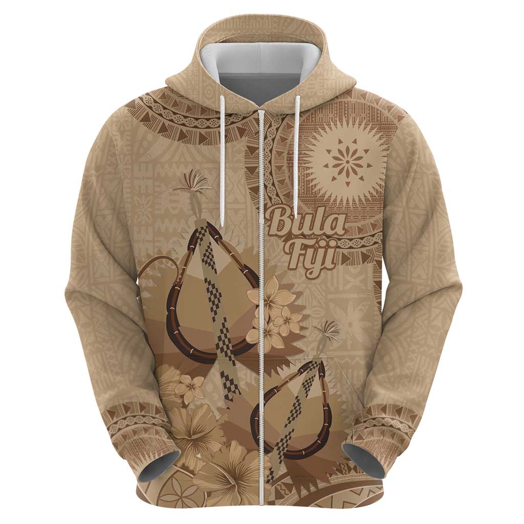 Brown Bula Fiji Hoodie Fijian Dance Fan Tapa Cloth Pattern