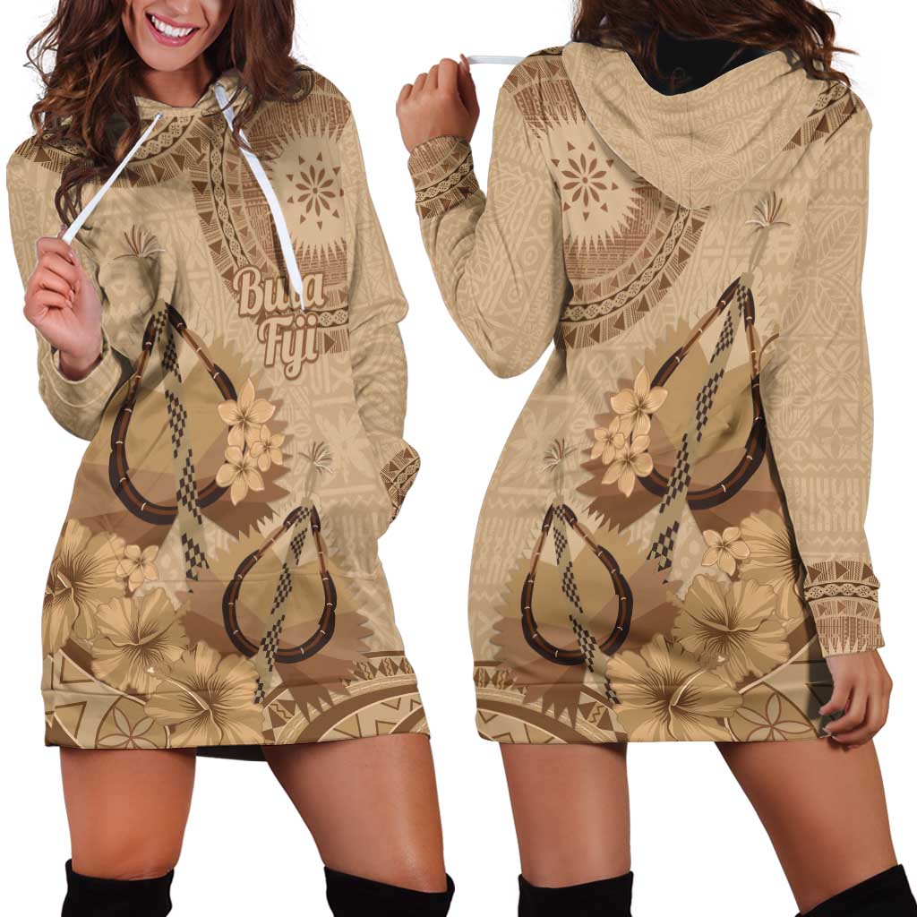 Brown Bula Fiji Hoodie Dress Fijian Dance Fan Tapa Cloth Pattern