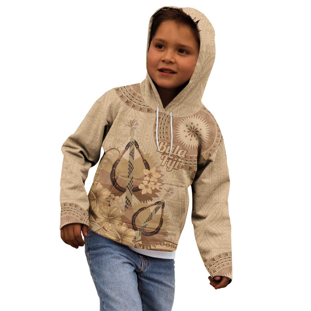 Brown Bula Fiji Kid Hoodie Fijian Dance Fan Tapa Cloth Pattern