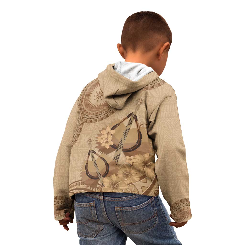 Brown Bula Fiji Kid Hoodie Fijian Dance Fan Tapa Cloth Pattern