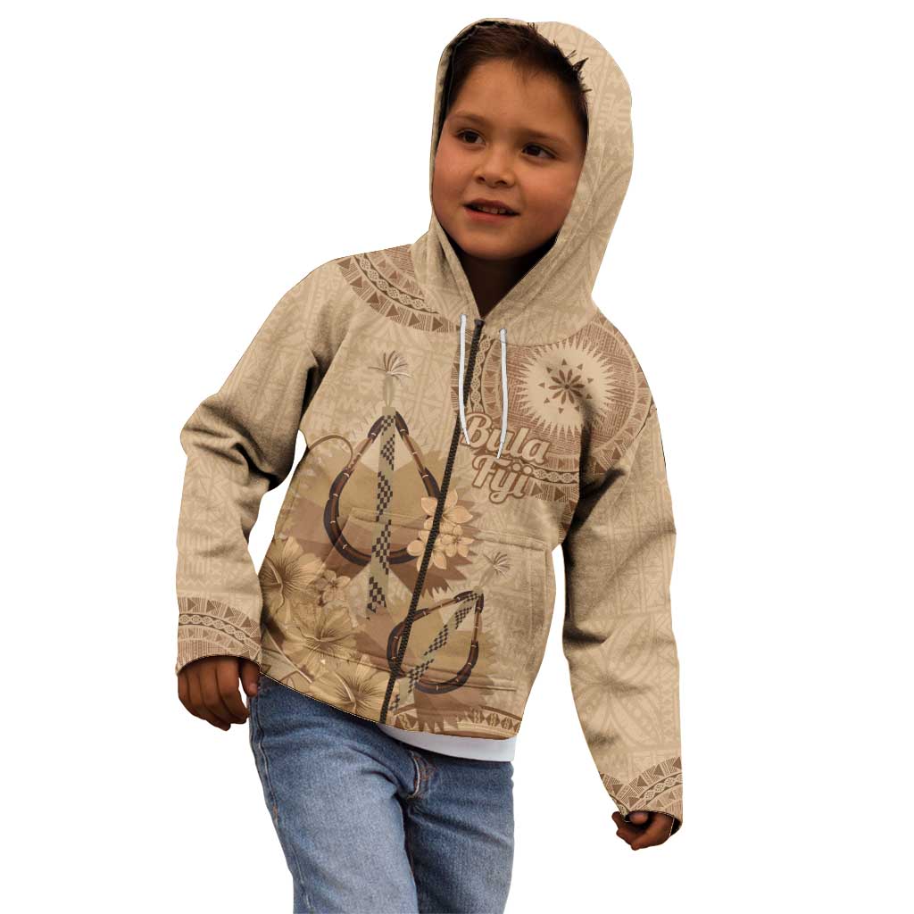 Brown Bula Fiji Kid Hoodie Fijian Dance Fan Tapa Cloth Pattern
