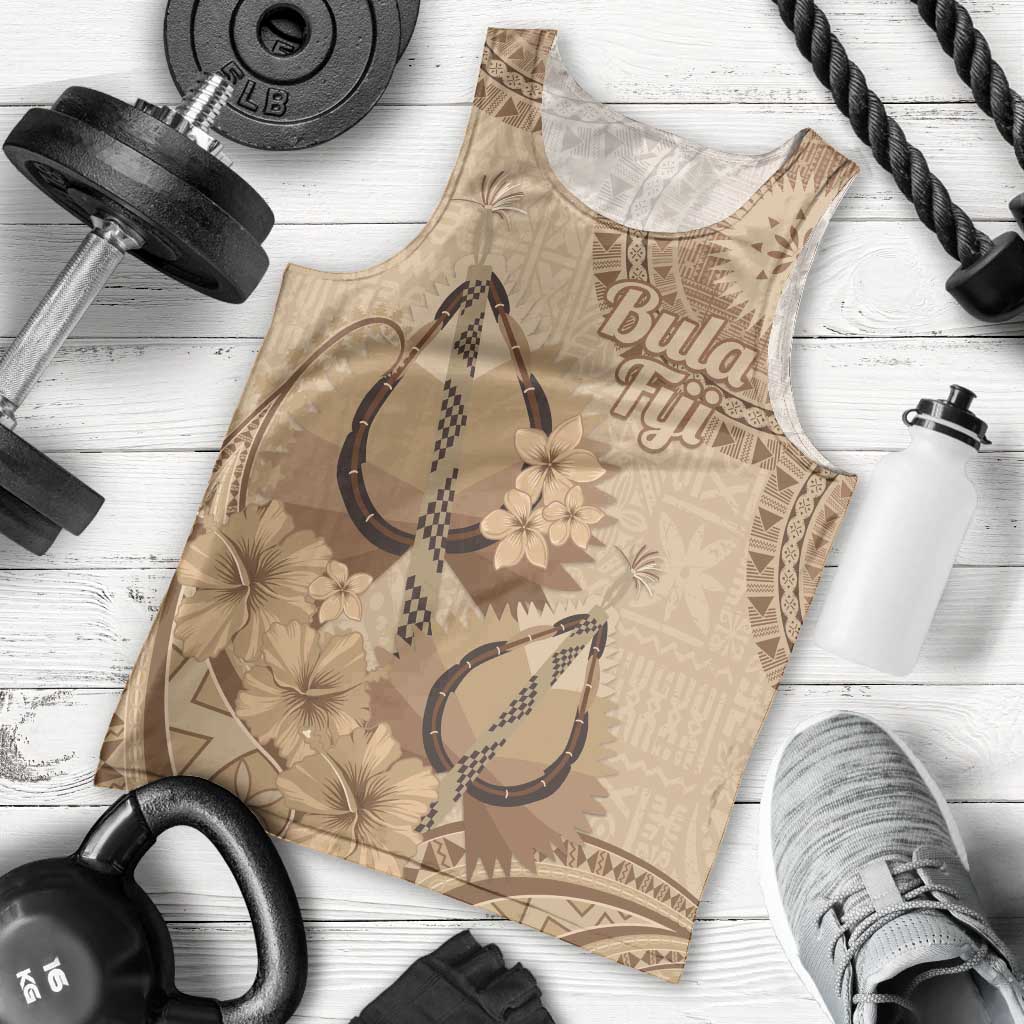Brown Bula Fiji Men Tank Top Fijian Dance Fan Tapa Cloth Pattern