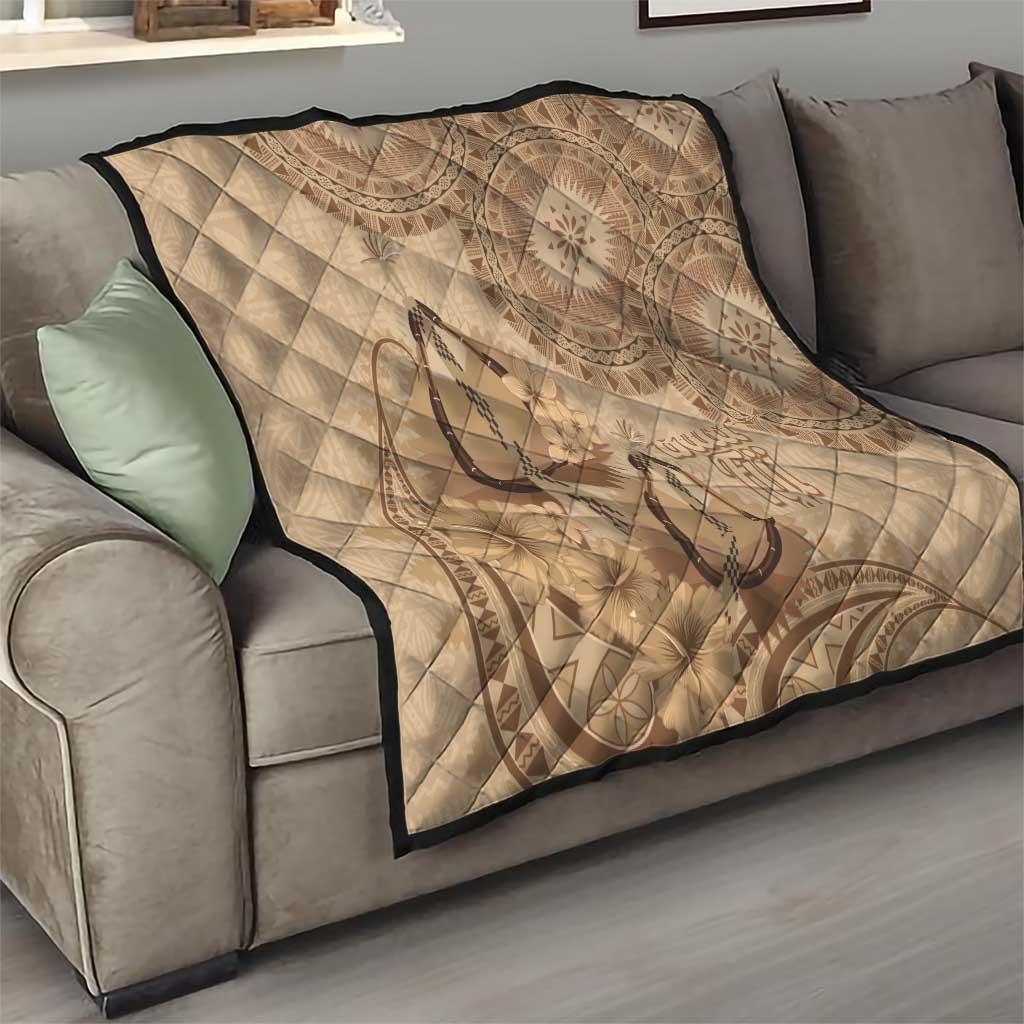 Brown Bula Fiji Quilt Fijian Dance Fan Tapa Cloth Pattern