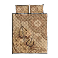 Brown Bula Fiji Quilt Bed Set Fijian Dance Fan Tapa Cloth Pattern