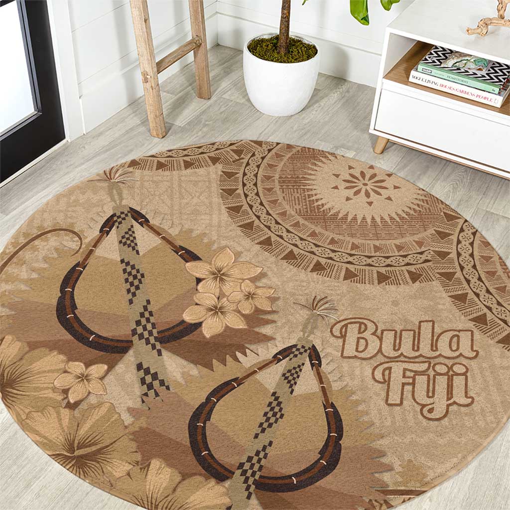Brown Bula Fiji Round Carpet Fijian Dance Fan Tapa Cloth Pattern