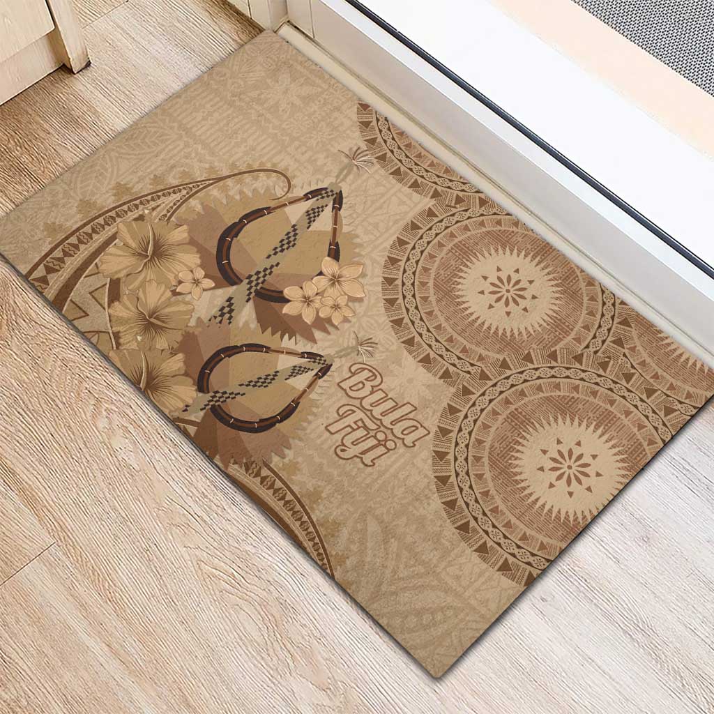 Brown Bula Fiji Rubber Doormat Fijian Dance Fan Tapa Cloth Pattern