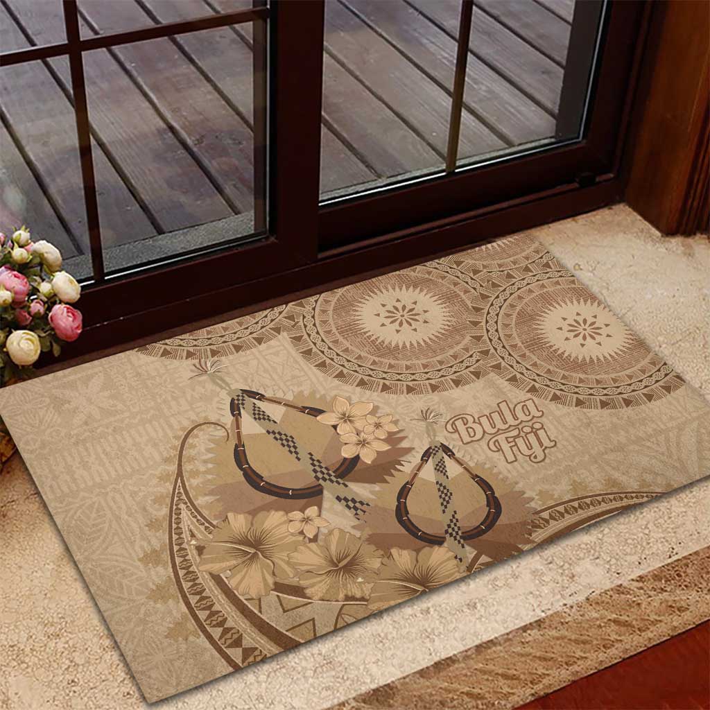 Brown Bula Fiji Rubber Doormat Fijian Dance Fan Tapa Cloth Pattern