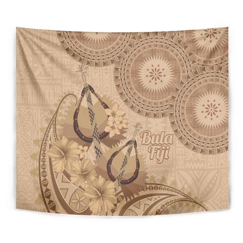 Brown Bula Fiji Tapestry Fijian Dance Fan Tapa Cloth Pattern