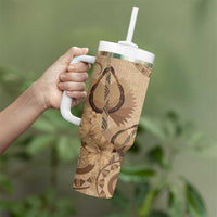 Brown Bula Fiji Tumbler With Handle Fijian Dance Fan Tapa Cloth Pattern