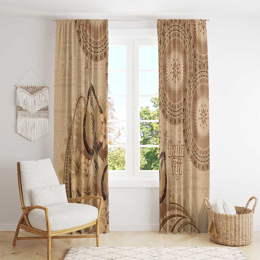 Brown Bula Fiji Window Curtain Fijian Dance Fan Tapa Cloth Pattern